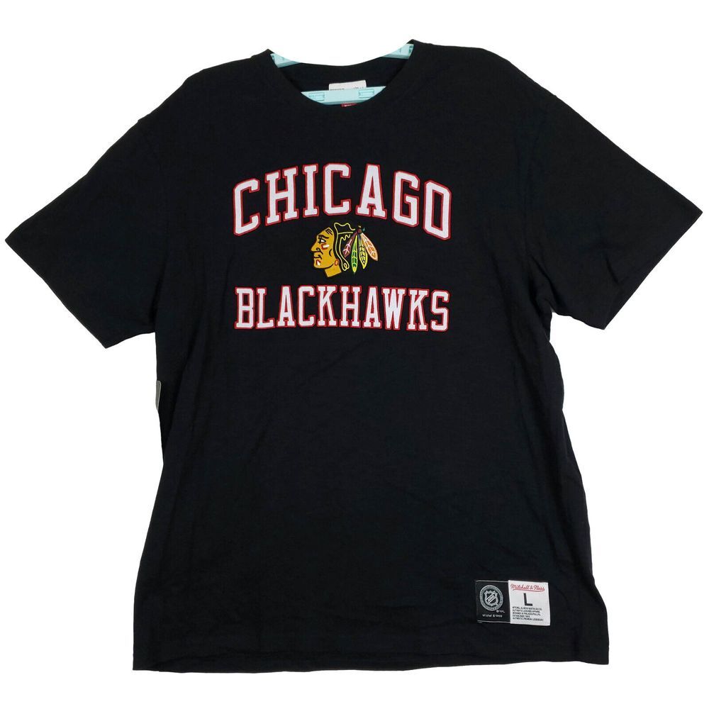 Chicago Blackhawks Mitchell & Ness NHL L Large Shirt Cut Felt Logo Black NWT